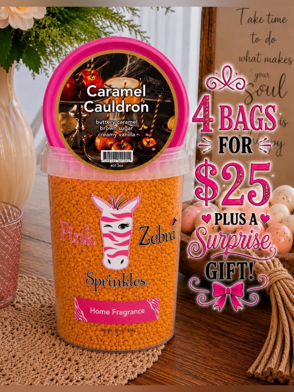 Pink Zebra Caramel Cauldron Home Fragrance Soy Wax Melts 2 oz Bag